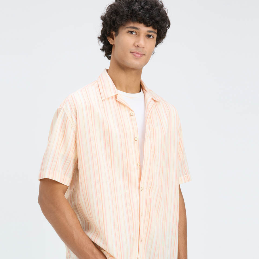 Men Orange Resort Collar Relaxed Fit Short Sleeve Shirt