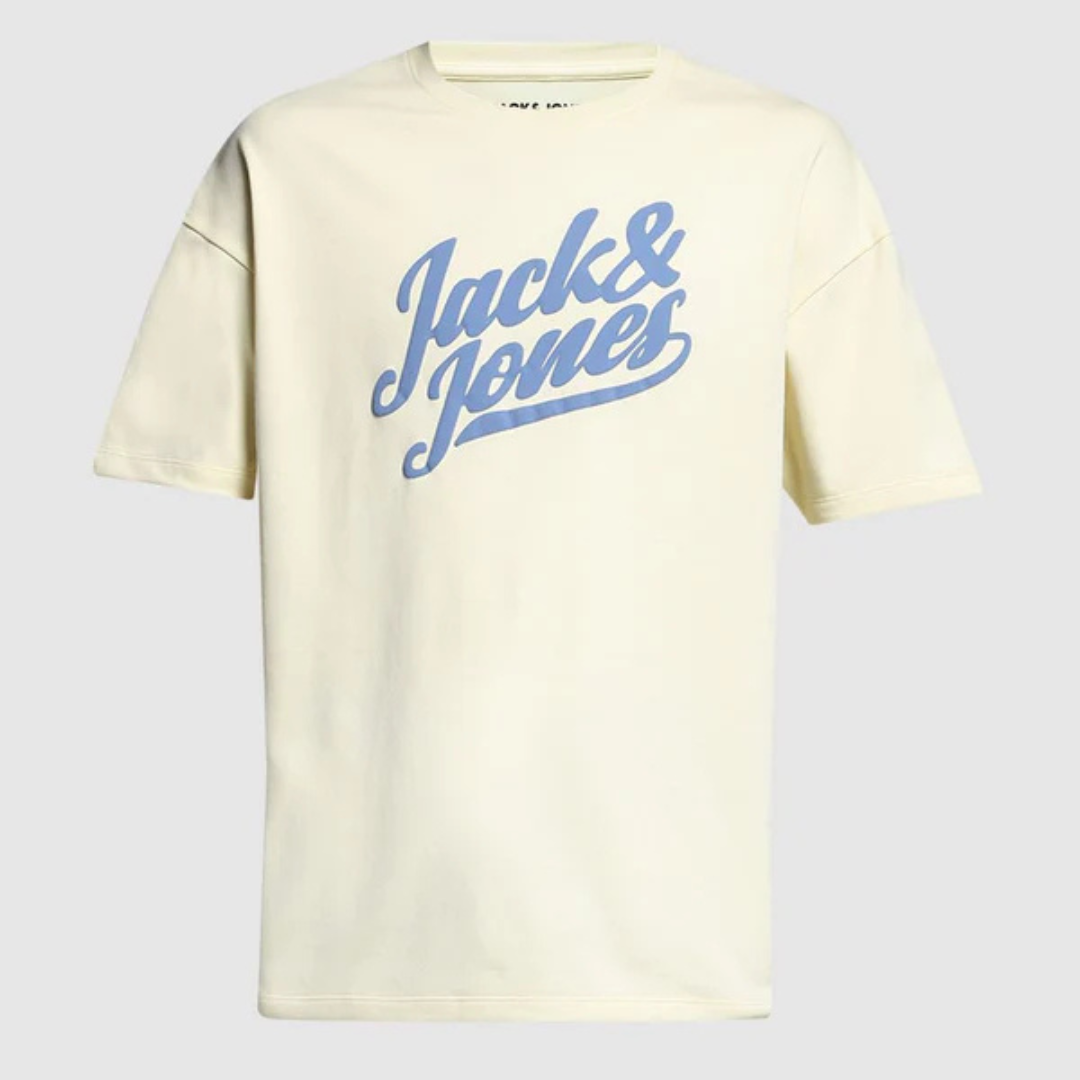 YELLOW JACK & JONES LOGO PRINT CREW NECK T-SHIRT