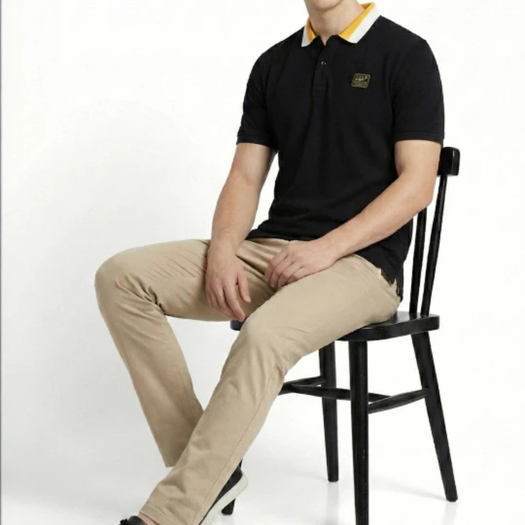 Wrangler Men Solid Black Polo Neck Regular Fit Tshirt