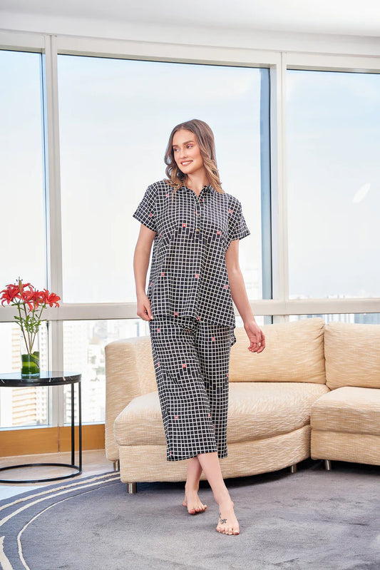 Check Loose Top Printed Lounge Set