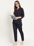 Women's Cotton Printed Night Suit Set of Shirt & Pyjama
