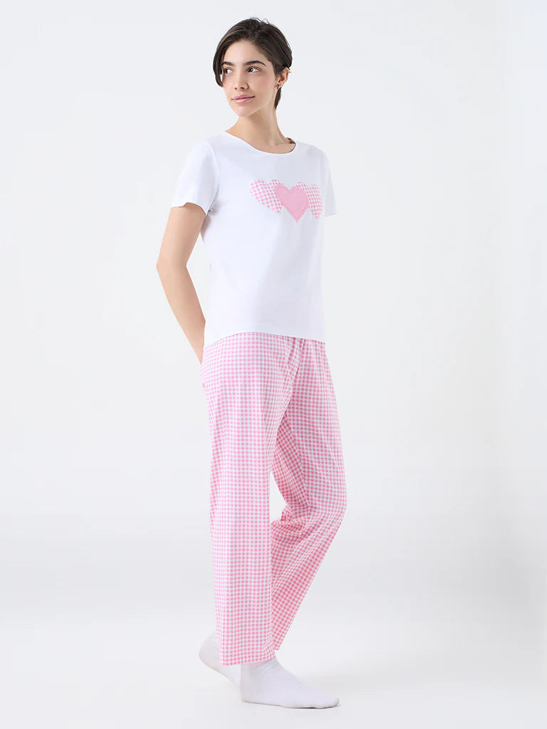 Checkered Cotton T-Shirt and Pyjamas Set