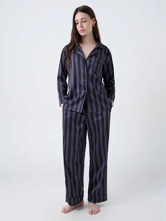 Striped Satin Shirt and Pyjamas Set