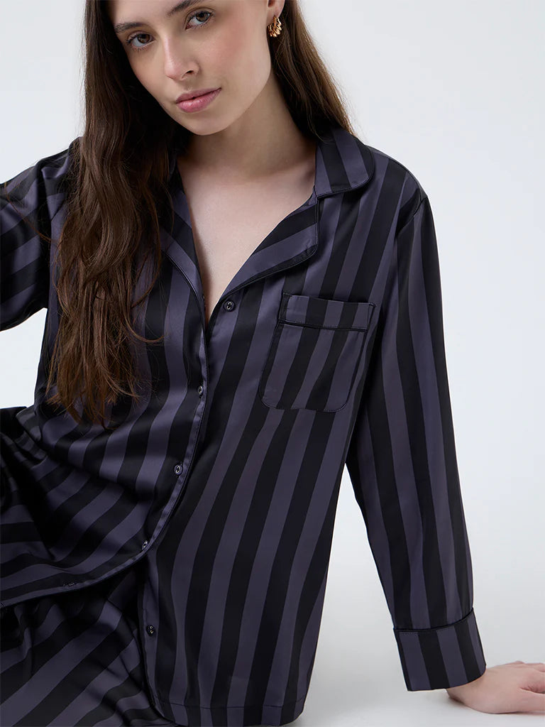 Striped Satin Shirt and Pyjamas Set
