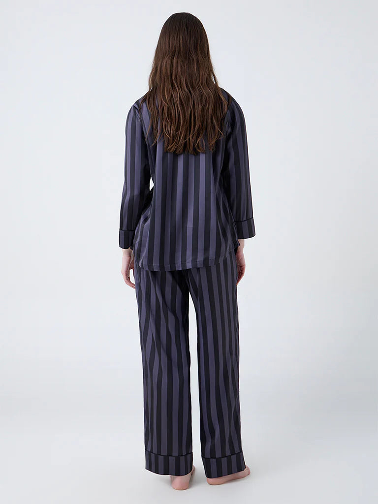 Striped Satin Shirt and Pyjamas Set