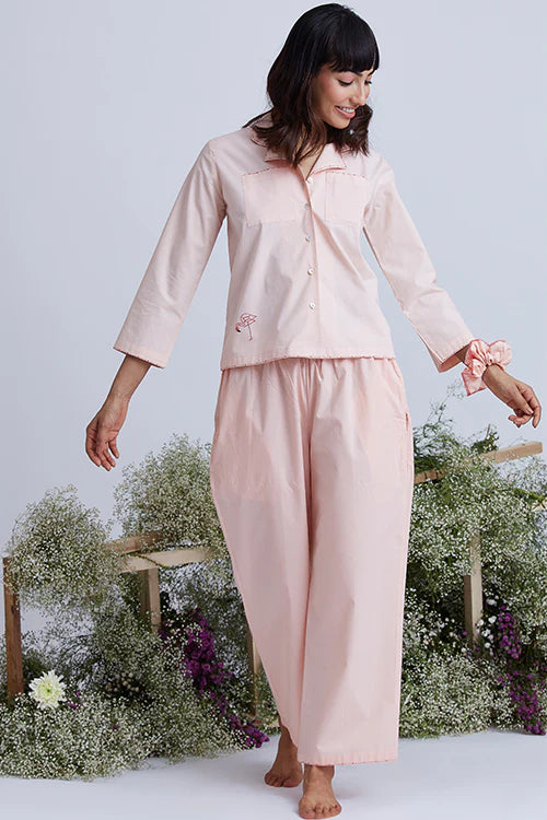 Okhai 'Lullaby' Hand Embroidered Cotton Night Suit Set