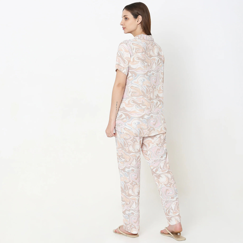 Woven Printed Top With Pyjama Sleepwear Set