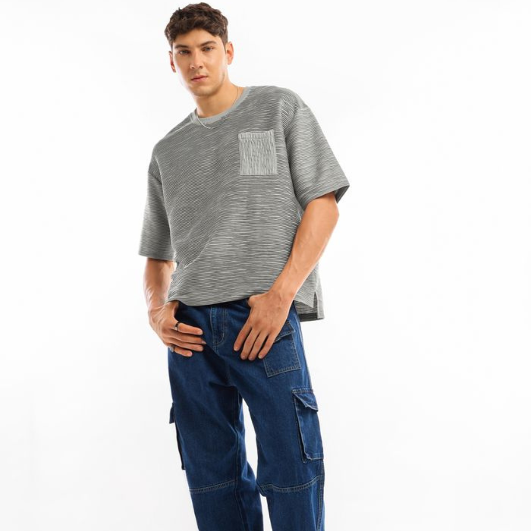 Light Grey Textured Oversized T-shirt