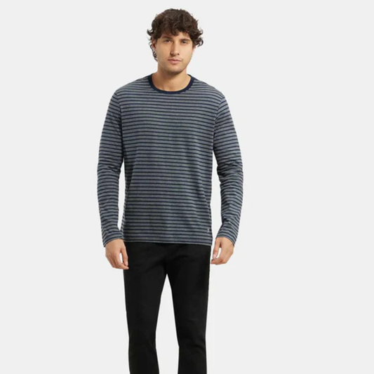 Super Combed Cotton Rich Striped Round Neck Full Sleeve T-Shirt