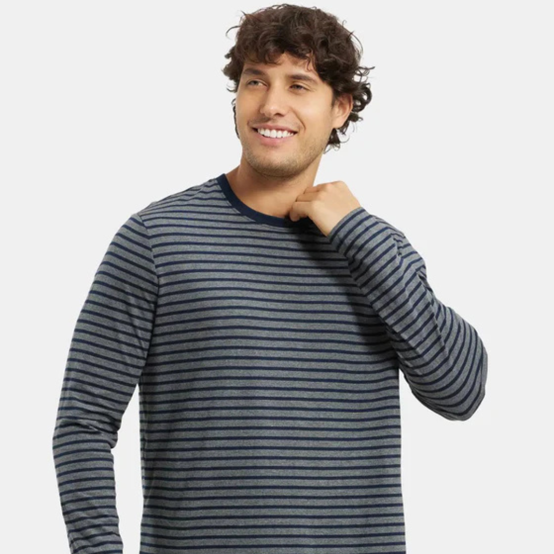 Super Combed Cotton Rich Striped Round Neck Full Sleeve T-Shirt