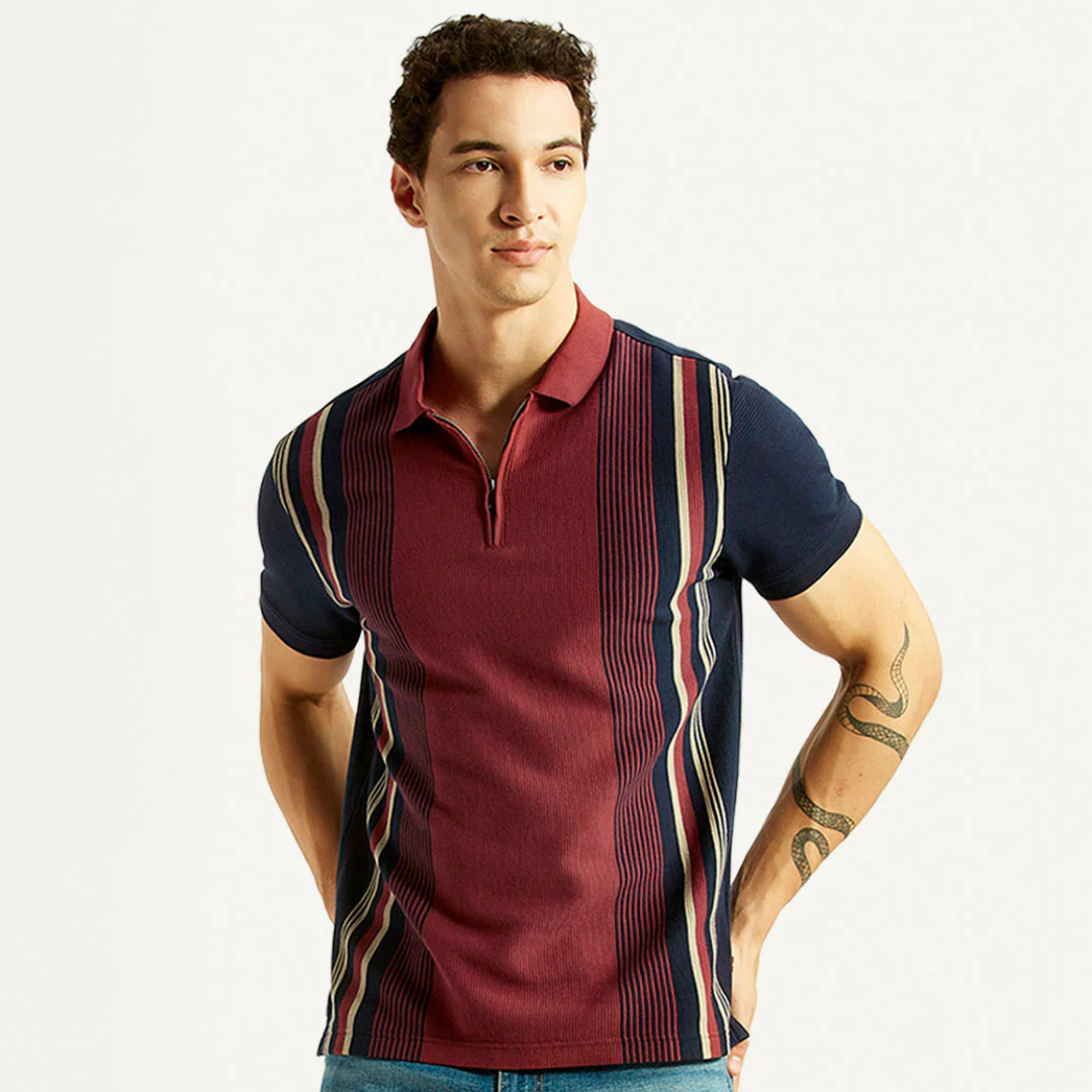 Men's Levi's Striped Maroon Slim Fit Polo T-shirt