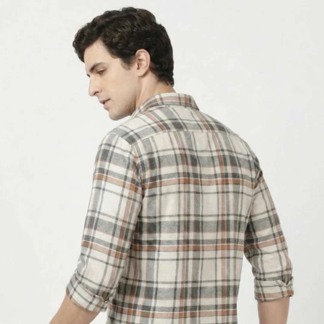 Wrangler Men Checked Grey Slim Fit Shirt
