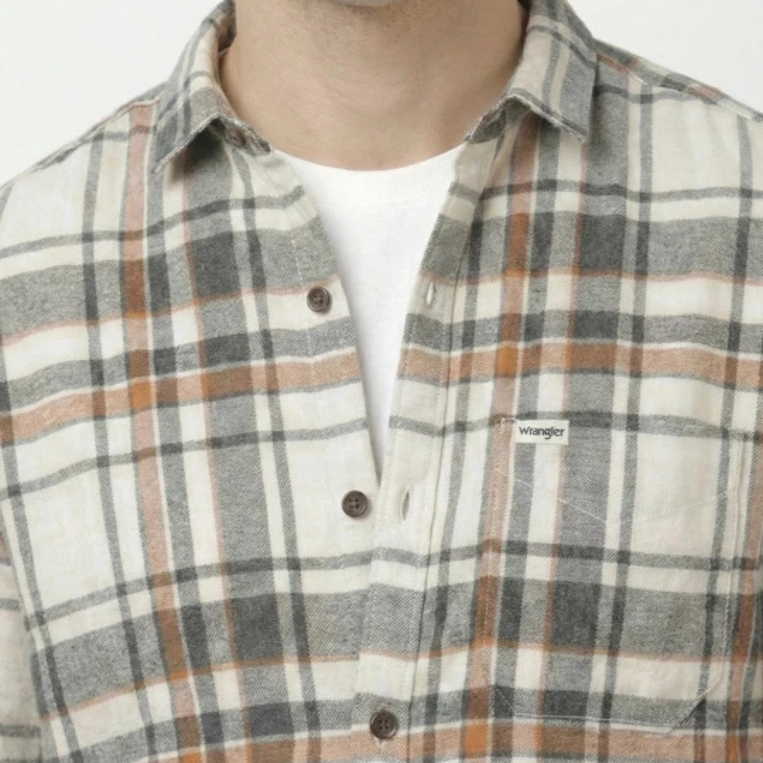 Wrangler Men Checked Grey Slim Fit Shirt