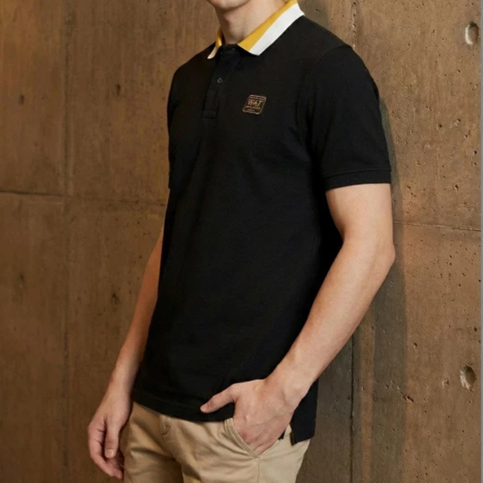 Wrangler Men Solid Black Polo Neck Regular Fit Tshirt