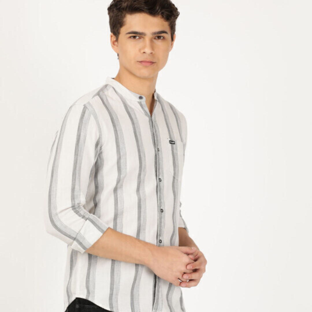 Wrangler Men Striped Grey Regular Fit Shirt