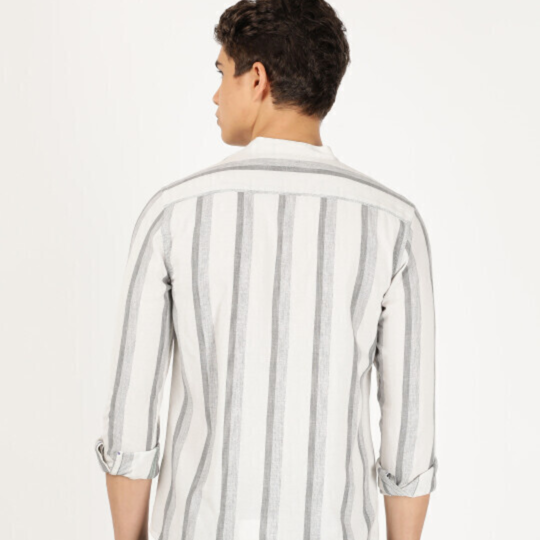 Wrangler Men Striped Grey Regular Fit Shirt