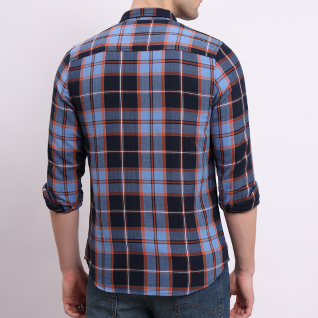 Lee Men Checked Blue Slim Fit Shirts