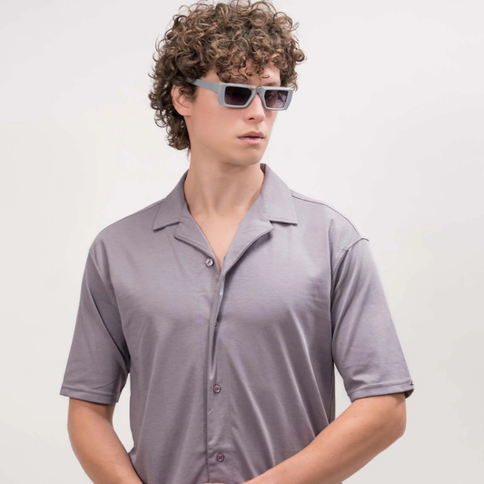 Linen look Lilac Color Half Sleeve Shirt