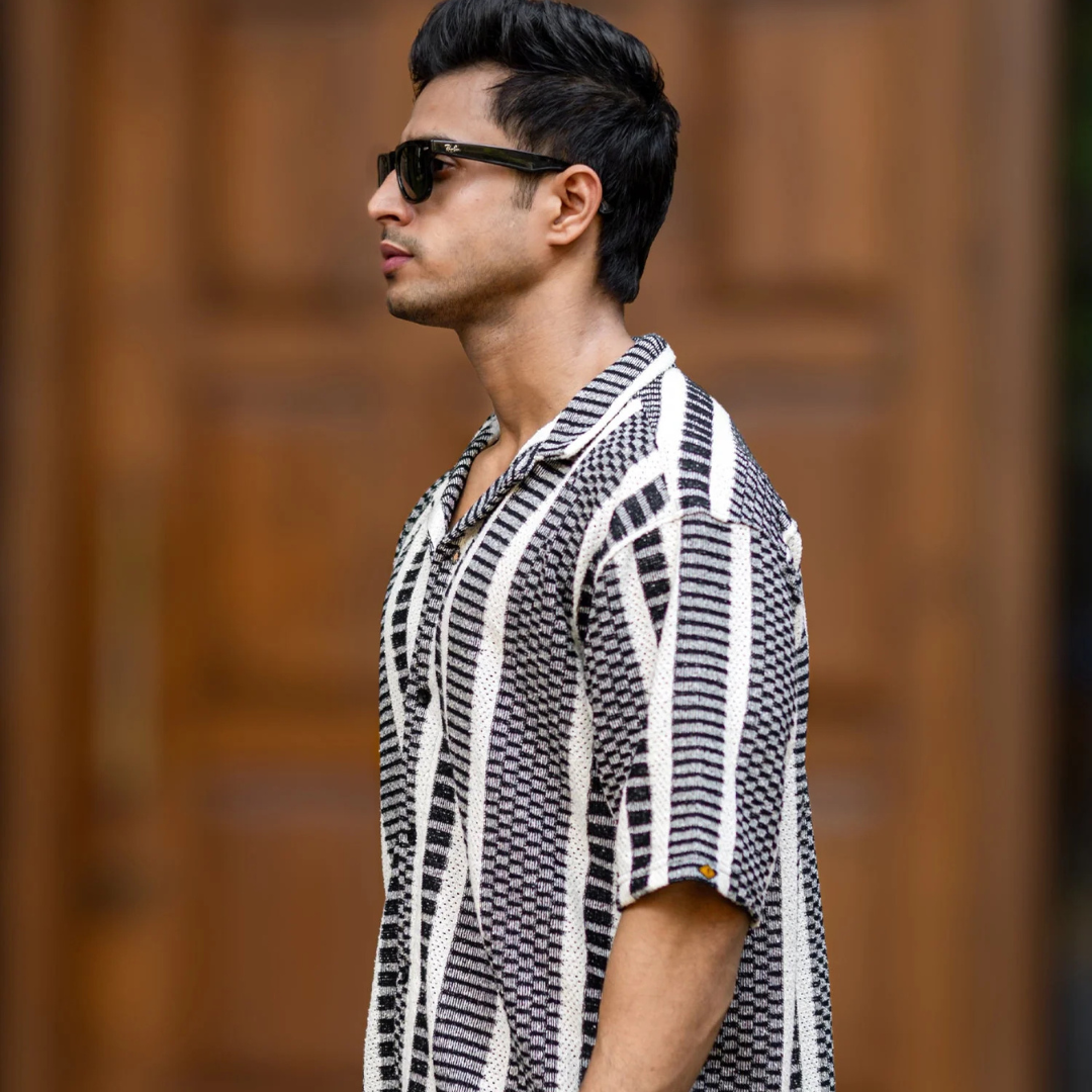 Crossweave Black Half Sleeve Shirt