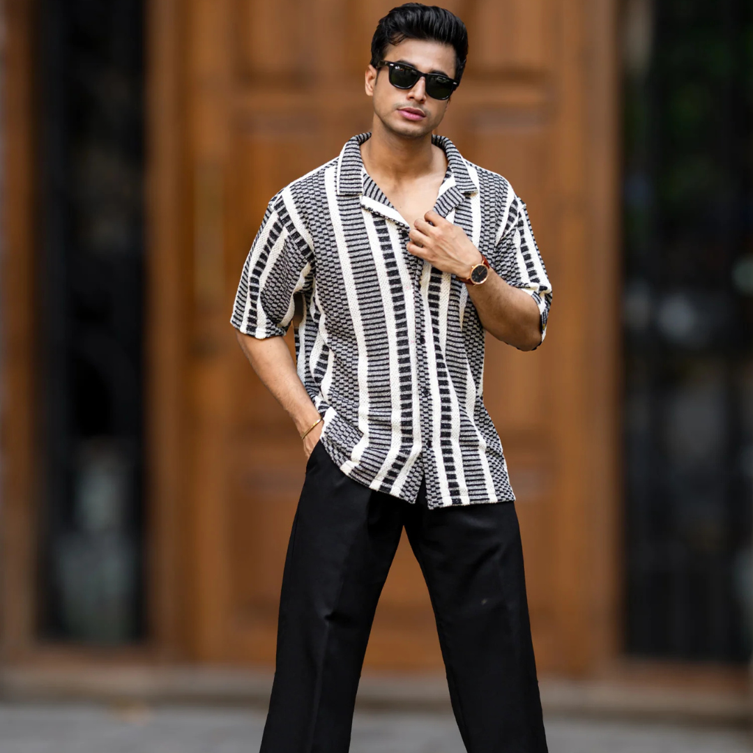 Crossweave Black Half Sleeve Shirt