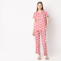 Woven Polka Dot Lapel Collar Shirt With Pyjama Sleepwear Set