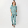 Printed Lapel Collar Short Sleeve Shirt With Pyjama Sleepwear Set
