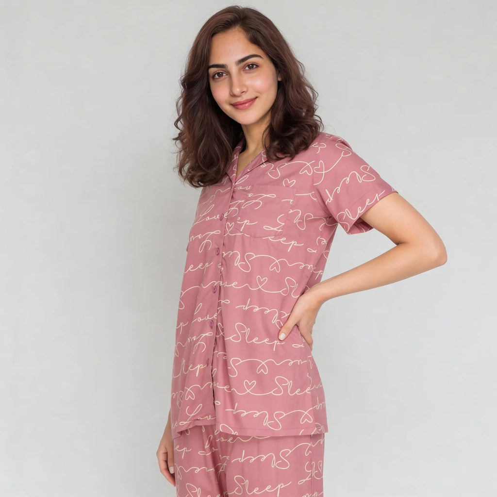 Printed Shirt with Pyjama Sleepwear Set