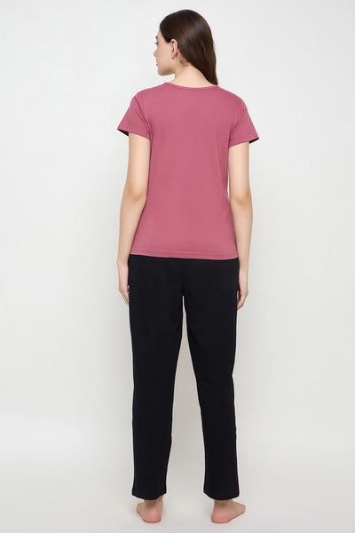 Giraffe Emoji Print Top & Solid Pyjama Set 100% Cotton