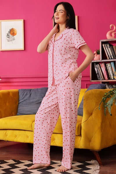 Strawberry Print Button Down Night Suit