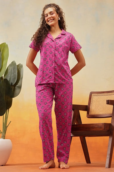 Owl Print Button Down Night Suit