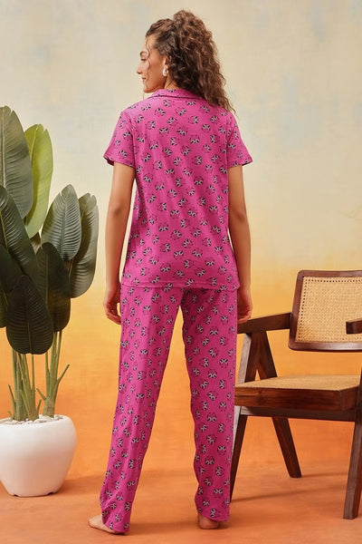 Owl Print Button Down Night Suit